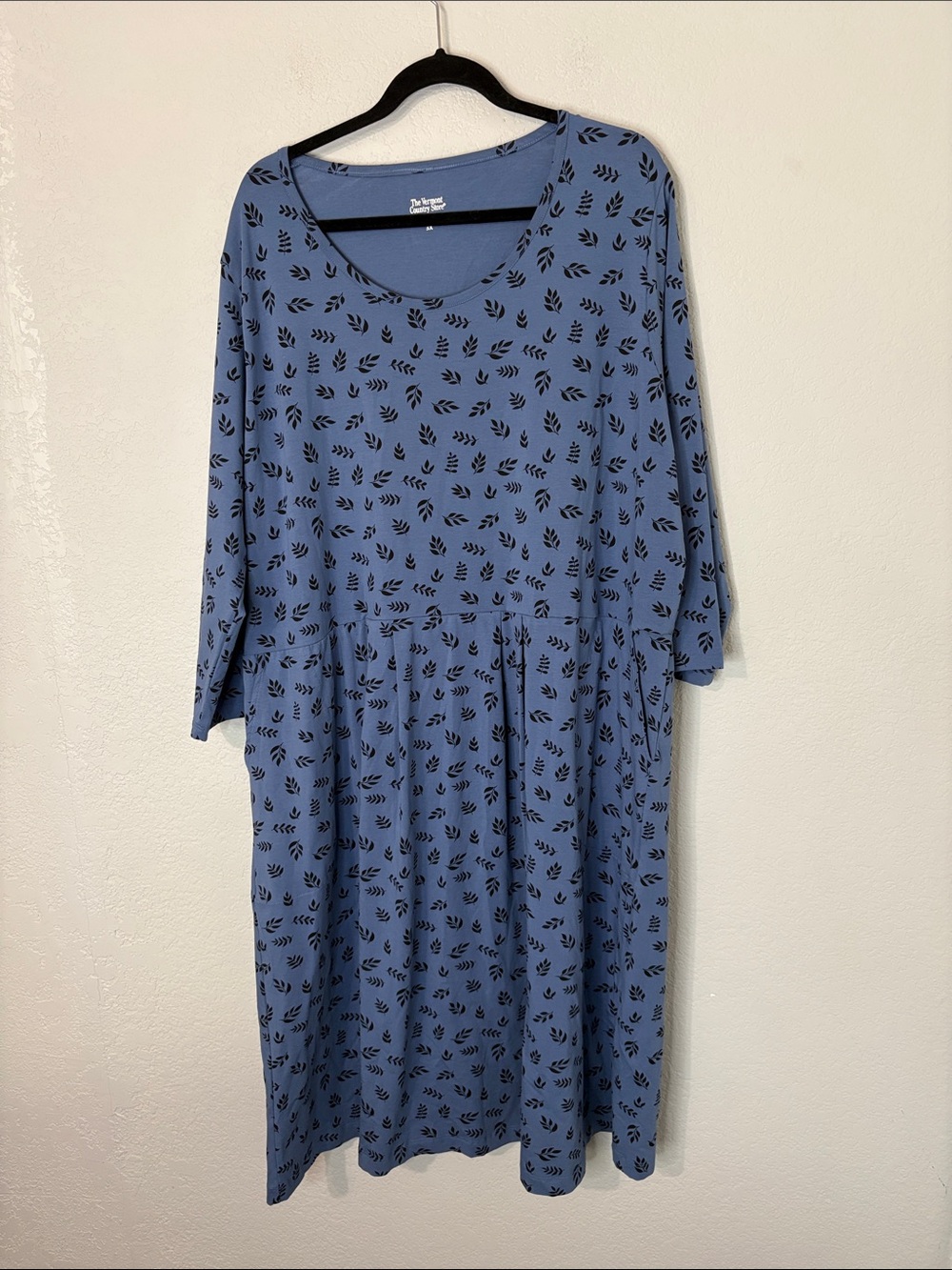 The Vermont Country Store Blue Leaf Print A Line Dress 3X NWOT